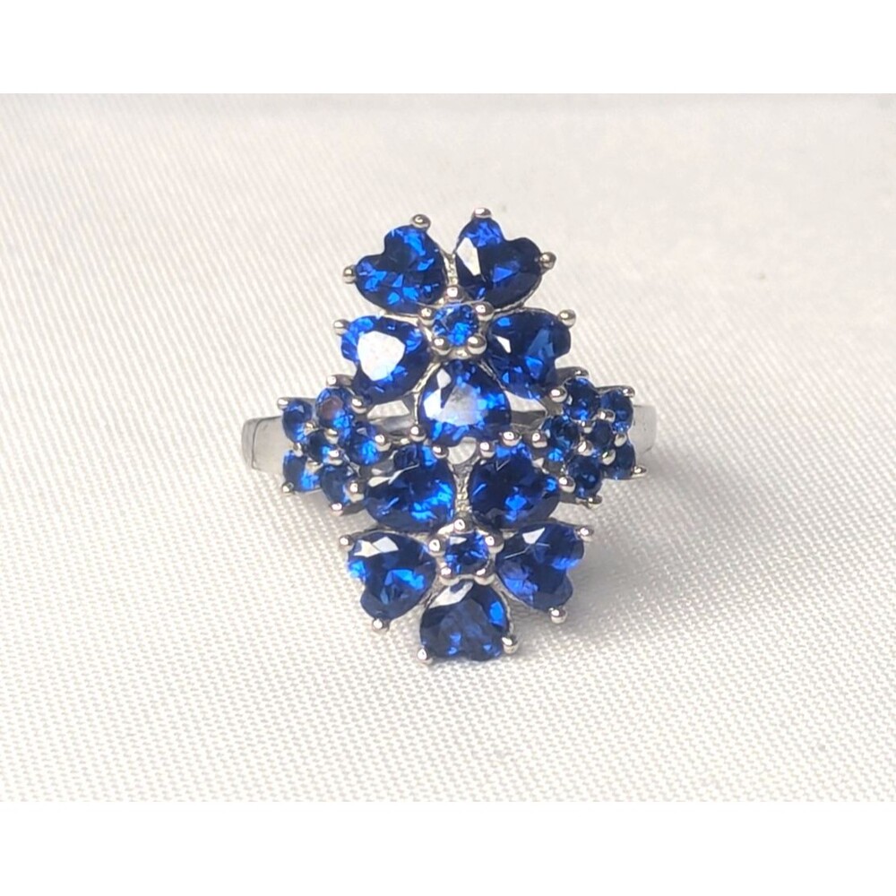 Lab Created Blue Spinel Cocktail Ring - Sterling Silver, Hearts, Size 10